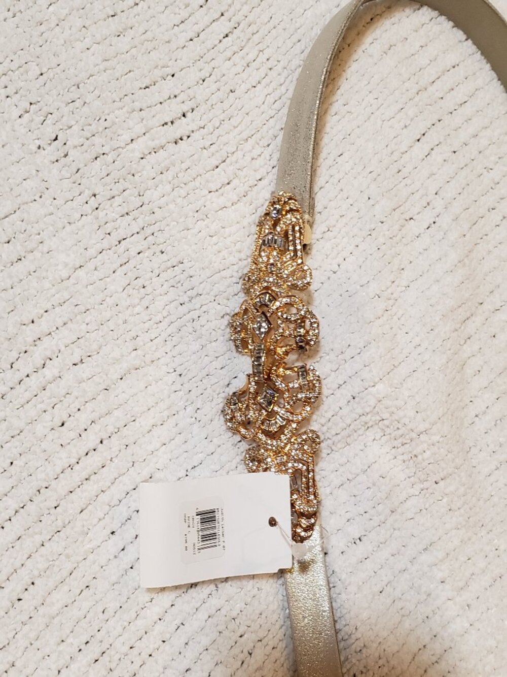 Judith Leiber silver belt with Crystal Rhinestones in gold colored setting